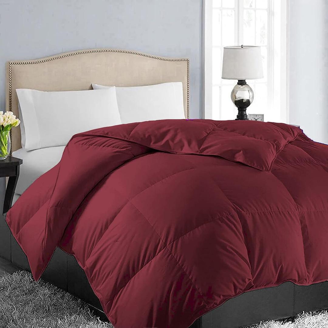 EASELAND Queen Size Down Alternative Comforter - Quilted Duvet Insert for All Seasons, Soft Lightweight with Corner Tabs, Summer Winter Warm Bedding, Burgundy 8888 Inches