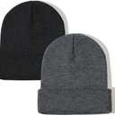 ZOORON Beanie for Women Men Ski Watch Cap Cuffed Plain Skull Knit Hat Soft Fisherman Winter Hat (Black&Darkgray)