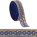 AHANDMAKER 10 Yards 1.6inch Fabric Embroidered Trim, Vintage Jacquard Ribbon Metallic Gold Rhombus Pattern Sewing Woven Trim Embroidered Ribbon decor for Crafts Making, Blue