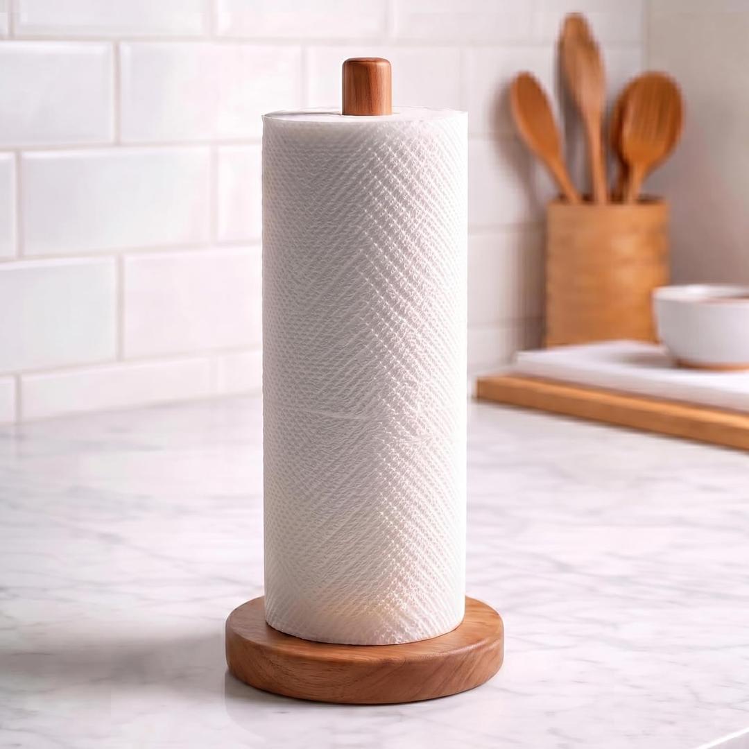 CHAUNCEY HOME Acacia Wood Paper Towel Holder Stand – Wooden Kitchen Paper Towel Holder Countertop, Freestanding Roll Holder for Kitchen & Bathroom & Farmhouse, Standard