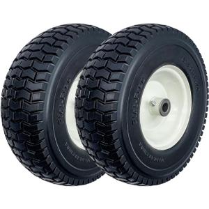 2-Pack 13x5.00-6 Flat-Free Tire with Rim,3"Centered Hub with 3/4" Bushings,w/Grease Fitting400lbs Capacity,13x5-6 No-Flat Solid Rubber Turf Wheel,for Riding Lawn mower,Garden Cart,Wheelbarrow