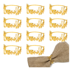 12pcs Ramadan Napkin Rings, Bismillah Letter Metal Napkin Ring Serviette Rings Buckle Gold Eid Mubarak Napkin Holder for Wedding Party Ramadan Banquet Table Decor