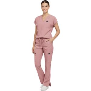 VIAOLI Scrubs for Women - V-Neck Top & Cargo Pants Uniform Womens Medical Scrubs Set for Nurses, Doctors (Pink, S)