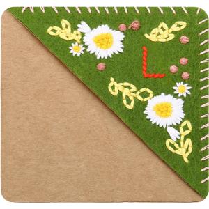 PATIKIL Personalized Embroidered Corner Bookmark, Flower Felt Stitched Triangle Book Mark Hand Floral Page Marker for Women Men, Reading Lovers, Teachers DIY, Green, Letter, L