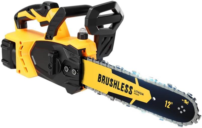 12-Inch Cordless Electric Brushless Chainsaw Compatible with Dewalt 18-20V Batteries, High-Power 20V Cordless Chainsaw for Wood Cutting, Tree Trimming and Yard Garden Maintenance(No Battery Included)