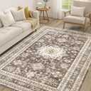 Vintage Living Room Area Rug 6x9 - Large Soft Washable Oriental Traditional Distressed Farmhouse Rugs for Bedroom - Indoor Floor Accent Carpet for Home Office House Decor - Dark Brown