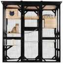 Catio Outdoor Cat Enclosure Cat House, Large Wooden Walk-in Cat Cage Condo Indoor Playpen with Multi Platforms, Flat Roof, and 2 Resting Box, 62.6 x 32.3 x 70.1 inches, Black