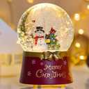Christmas Snow Globe Lantern Water Glittering Snowman Crown with Music & Timer, USB Lined/Battery Operated Lighted Water Lantern for Christmas Festival Decoration Gifts