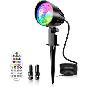 MEIKEE 15W RGBW Low Voltage Landscape Lighting, DC/AC 12V 24V Color Changing LED Landscape Lights IP66 Waterproof Garden Path Driveway Landscape Outdoor Lighting