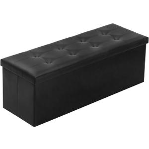 YOUDENOVA 43 Inches Folding Storage Ottoman Bench, 120L Storage Chest Foot Rest, Bedroom Ottoman Bench with Storage, Faux Leather Black, 15"D x 43"W x 15"H
