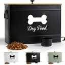 Dog Food Container Airtight 15-20 lb (70 Cup) Capacity with Metal Scoop - Cute Airtight Dog Food Storage Container with Bamboo Lid - Black Metal Kibble Storage Bin for Dogs up to 100 lbs - Big Pet Jar