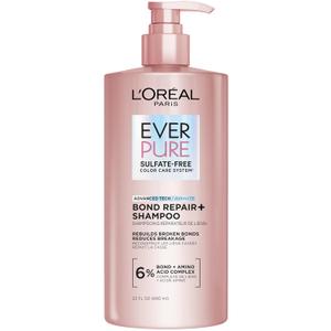 L'Oreal Paris Sulfate Free Bond Repair+ Shampoo, Hair Shampoo with Amino Acid Complex, Strengthens and Repairs Damaged or Color Treated Hair, EverPure, 23 Fl Oz