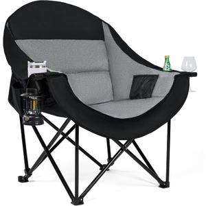 Oversized Camping Chairs for Adult - Heavy Duty Padded Portable Folding Chair XL Collapsible Camp Chair with Cup Holder Side Pocket for Outdoor Lawn Beach Sport Fishing Support 500LBS, Grey
