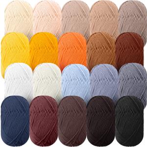 Timgle 20 Skeins Soft Milk Cotton Yarn Assorted Colors Sport Weight Yarn for Crochet Knitting Cotton Blanket Yarn for DIY Crafts, Each 50g/145 Yard, 20 Colors(5 Ply,Earth Tone)