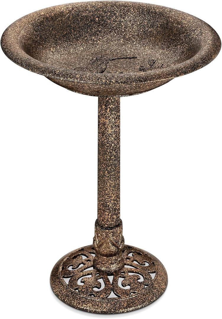 Mademax 28 Inch Height Polyresin Lightweight Antique Bird Bath for Yard, Garden, Patio, Outdoor (Copper)