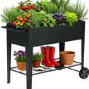 31.5" Tall Raised Garden Bed with Wheels, Extra 15.7" W Planter Box (400 lbs Loads) with Storage Shelf & Handle,Heavy Duty Metal Garden Planter for Vegetables, Herbs & Flowers, Patio & Balcony