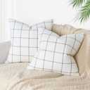 Basic Model Cotton Plaid Pillow Covers 18x18 Inch Set of 2 Decorative Farmhouse Plaid Cotton Pillowcases Soft Cotton Plaid Cushion Covers for Sofa Couch, Off White
