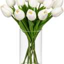 DILATATA 12 Pcs Artificial Real Touch Tulips Flowers in Glass Vase with Faux Water, Tulips Fake Arrangements White Tulips with Vase for Dining Table Home Decor Wedding Centerpieces