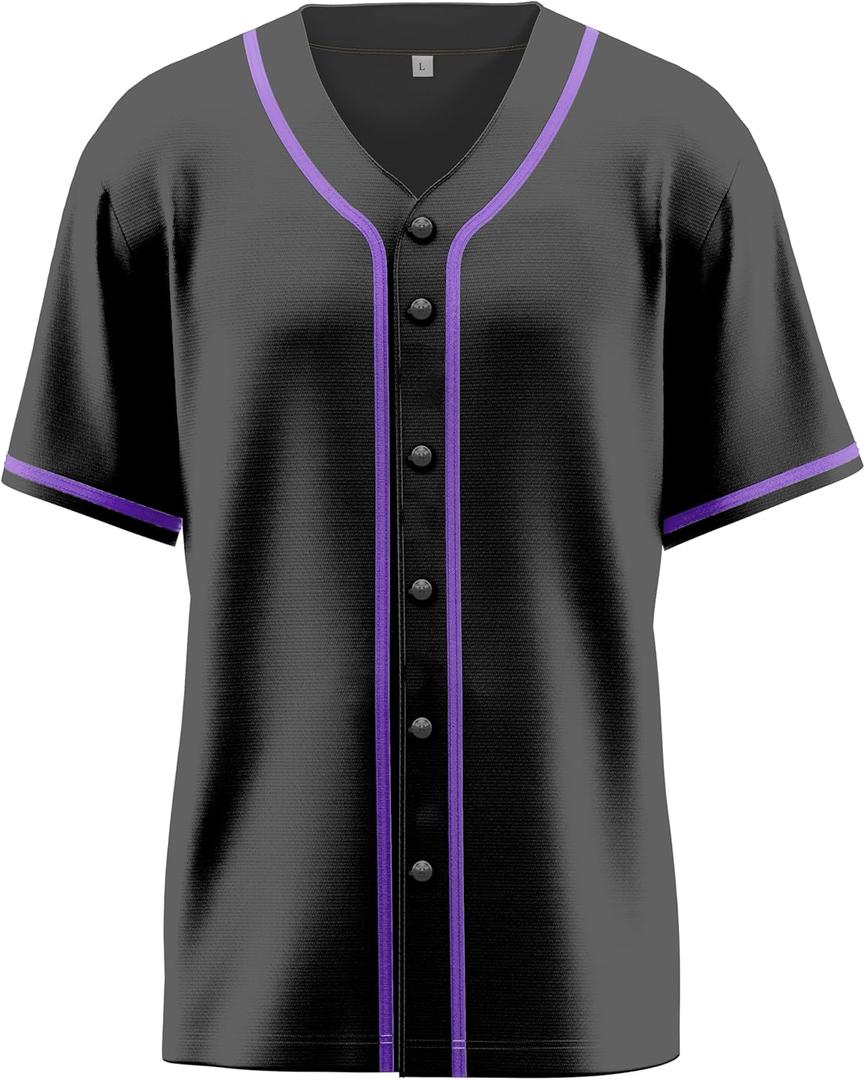 Baseball Jersey for Men,Blank Baseball Jerseys Shirts Short Sleeve Hip Hop Sports Casual Button-Down Uniforms (Black, L)