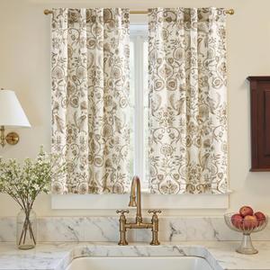 jinchan Small Window Curtains 45 Inch Linen Floral Curtain Set for Kitchen Bathroom Cafe Curtains Light Filtering Window Treatment Farmhouse Cottagecore Back Tab Drapes 2 Panels Taupe on Beige