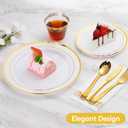 Goodluck 350 Pieces Gold Dinnerware Set for 50 Guests, Plastic Plates Disposable for Party, Include: 50 Gold Rim Dinner Plates, 50 Dessert Plates, 50 Paper Napkins, 50 Cups, 50 Gold Silverware Set