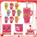 36 Pack Valentines Day Cards with 10mm Straw Covers Caps Compatible with Stanley Cup Tumbler Valentines Day Cards for Kids School Classroom Exchange Gift Party Favors