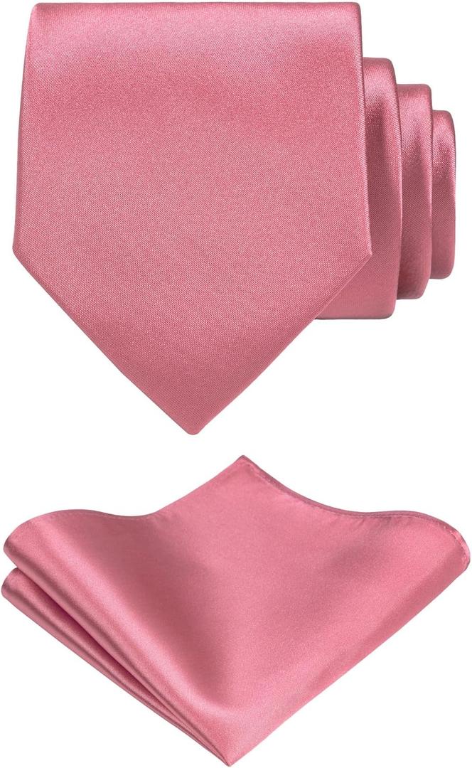 TIE G Solid Satin Woven dyed Color Formal Black Necktie and Pocket Square Sets in Gift Box (Old Rose)