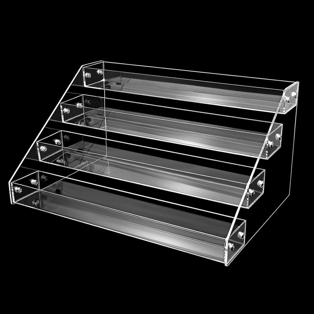 Acrylic Riser, 12in 4 Tier Display Organizer - Premium Clear Perfume & Skincare Organizer, Easy Assemble Cupcake Stand & Decoration Shelves