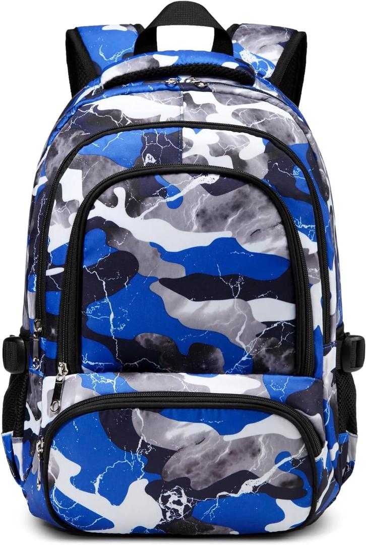 BLUEFAIRY Kids Backpack for Boys Elementary Book Bags Primary Middle School Bookbags for Childs Water Resistant Back to School Gifts Son Mochila Escolares para Nios Aged 8-10 17 Inch Camo Blue