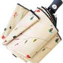 Cuby Travel Umbrella Compact Folding Auto Open and Close for Windproof, Rainproof & 99.9% UV Sun Protection Parasol with Black Anti-UV Coating (Flowers)