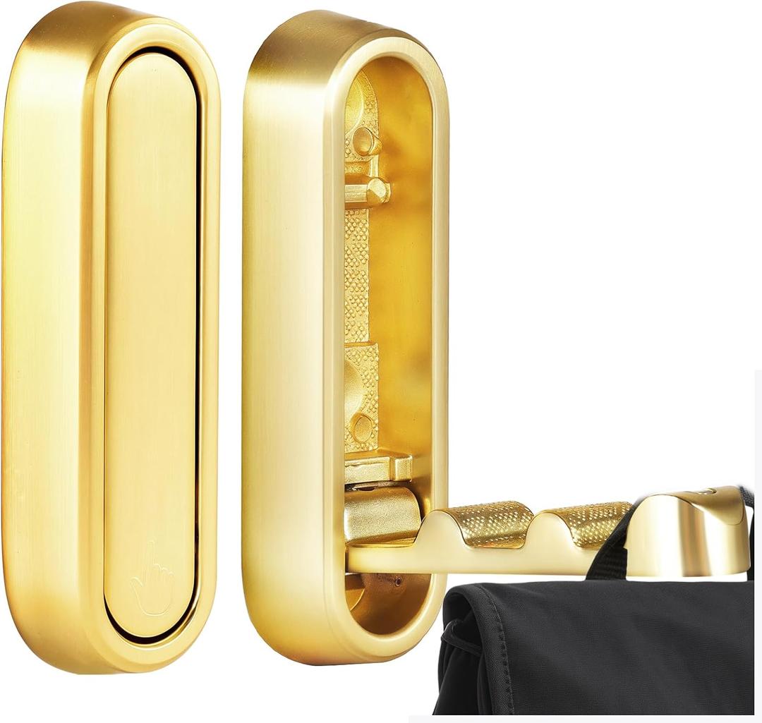 Zkptops 2Pcs Folding Wall Hooks Foldable Gold Wall Hooks Heavy Duty Hook for Bathroom Closet Kitchen Entryway Hidden Hook Mounted Storage for Hanging Coat Towels Clothes Hat Scarves Bags Keys