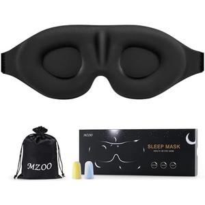 MZOO Sleep Eye Mask for Side Sleeper Men Women, Zero Eye Pressure 3D Sleeping Mask, Light Blocking Patented Design Night Blindfold, Soft Eye Shade Cover for Travel, Black
