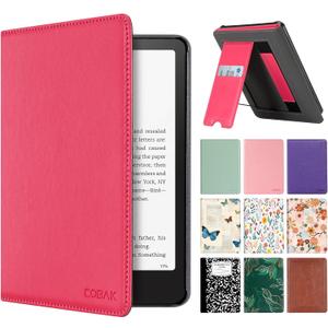 CoBak Stand Case for 7" Kindle Paperwhite 12th Gen 2024 and Kindle Colorsoft with Hand Strap - Compatible with iPhone MagSafe, for Samsung/Belkin/Anker Wireless Charging Pads, Durable, Auto Sleep Wake (*Raspberry)