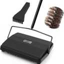 JEHONN Carpet Floor Sweeper Manual with Horsehair, Non Electric Quite Rug Roller Brush Push for Cleaning Pet Hair, Loose Debris, Lint (Black)