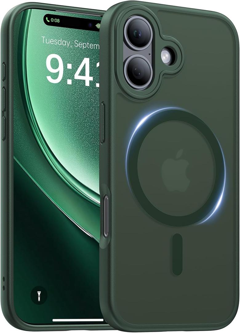Magnetic for iPhone 17 Case,[Anti-Slip][Compatible with MagSafe][Military Grade Drop Protection] Shockproof Protective Translucent Matte Phone Case for iPhone 17 Case,Forest Green