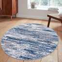 SIILOOM 5' Round Rug Washable Rug for Entryway, Navy Blue Gray Neutral Multi Soft Non-Slip Area Rugs Modern Abstract Low-Pile Carpet, Neutral Vintage Circle Rugs for Living Room Dining Bedroom Foyer
