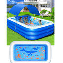Upgraded Inflatable Blow up Swimming Pool with Canopy for Kids, Adult, Ocean Theme Oversized Thickened Family Pools for Backyard, Blue, Large, 100"x63"x22"