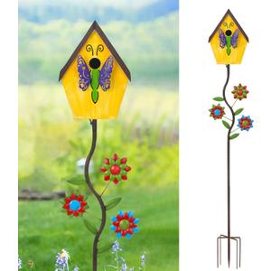 51 Bird Houses Stake for Outside, Metal Wild Bird Feeder Birdhouse Stake Pole with Butterfly Design Outdoor Decorations for Patio, Backyard, Garden