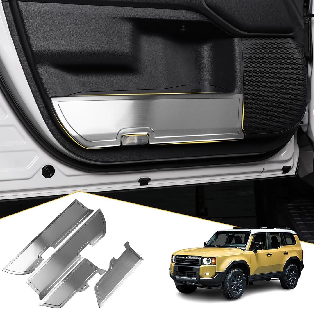 JYCDC Compatible with 2025 Toyota Land Cruiser 2024 Prado LC250 Stainless Steel Door Protection Panel, Protecting Your Door Decorative Panel from Kicking and Scratching 4Pcs(Silver)