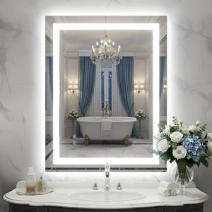 28X36 Inch LED Bathroom Mirror with Lights, Frontlit+ Backlit Bathroom Vanity Mirror for Wall, Ultra-Clear Tempered Glass, Shatter-Proof, Anti-Fog and Memory Function, ETL Listed (Frameless)