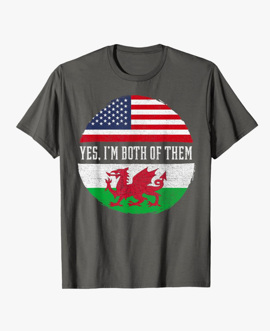 Half American Half Welsh USA Flag Wales Heritage DNA T-Shirt for Women Kids Men, Small