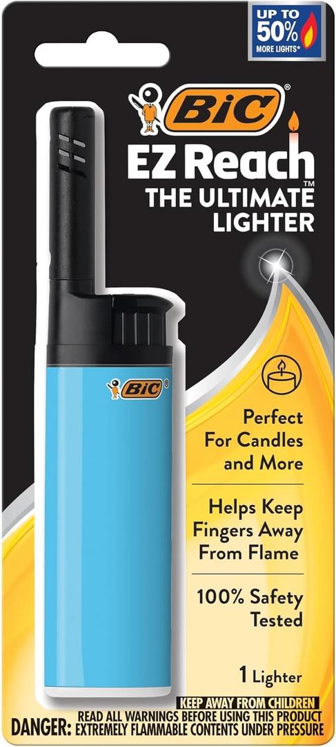 BIC EZ Reach Lighter with Extended Wand, 4-1/4"H x 1" W x 1/2" D, Assorted Colors
