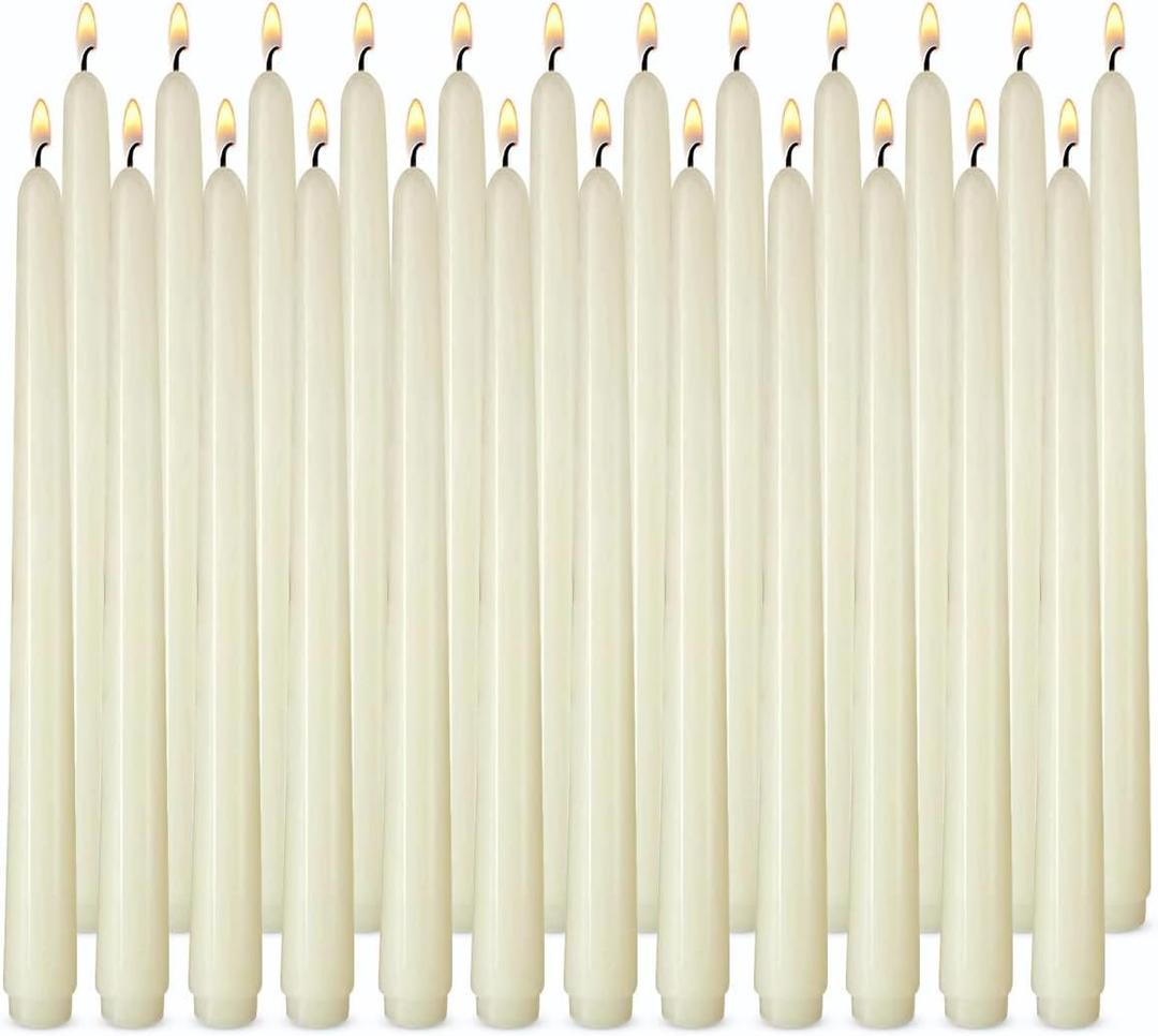 10 inch Cone-Shaped Candle, Set of 24 Smoke-Free, drip Free Wax, Long Burning, Used for Home Decoration, Churches, Celebrations, Parties (Ivory Color)