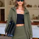 EXLURA Women 2 Piece Skirt Sets Airport Outfits Zip Up Sweatshirt Matching Skorts Tennis Sweatsuits Travel Tracksuit 2026, Khaki Green, 2XL