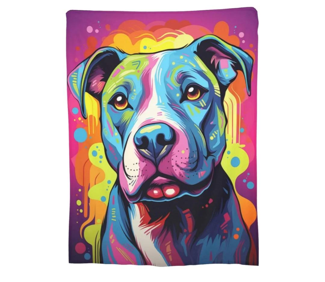Colorful Pitbull Fleece Blanket Animal Print Pit Bull Fleece Throw Blanket for Mom Women Men Kids Super Soft Plush Dog Blanket Throw Plush Blanket for Bed Sofa Valentine's Day Decor 50"x60"