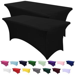 1 Pcs Spandex Table Cover 8FT Black Fitted Tablecloths,Washable Wrinkle Resistant Stretch Table Cloth Rectangle for Vendor Booth Display Items,Party Supplies for Adults,Wedding Decorations,Banquet