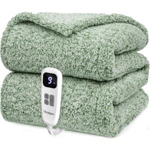 Heated Blanket Electric Blanket Throw - Fast Heating Blanket Throw Double Sided Sherpa Ultra Soft Cozy with 6 Heating Levels & 1-4 Hours Auto Off, Mashine Washable, 50 x 60 Inches, Sage