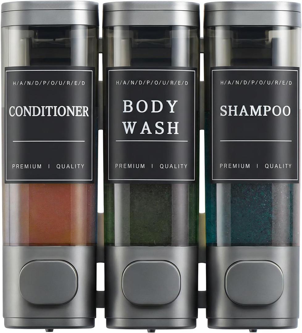 Shampoo and Conditioner Dispenser,Shower Soap Dispenser 3 Chamber No Drill Wall-Mounted Shampoo Dispenser for Shower Wall Mounted Shower Dispenser for Bathroom Hotel Large Capacity,Dark Gray1