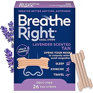 Breathe Right Nasal Strips Lavender Scent, Extra Strength Tan Nose Strips for Nasal Congestion Relief Caused by Colds & Allergies, Better Breathing, Less Snoring, DrugFree, 26 Ct