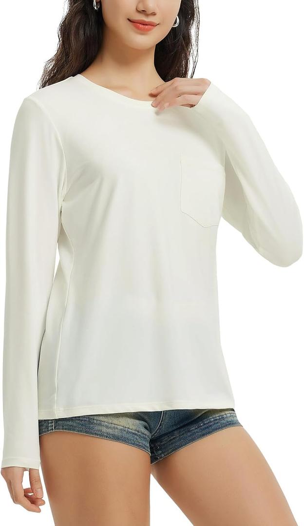 baleaf Women's Long Sleeve Workout Shirts for Women Active Tops Soft Activewear Moisture Wicking Running Clothes Travel (Large, White)